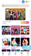 Yameen Yasar on the Just Dance Now menu (phone)