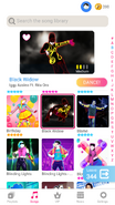 Black Widow on the Just Dance Now menu (phone)