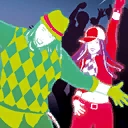 Beta coach on the Just Dance 2020 sticker album cover for Just Dance 2 (along with the beta coach for I Gotta Feeling)
