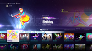 Birthday on the Just Dance 2016 menu