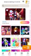 Circus on the Just Dance Now menu (2020 update, phone)