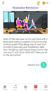 Promotional newsfeed for the "Resolution Revolution" event featuring the "The Fit List!" playlist
