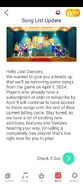 Newsfeed for the removal of about 200 songs from Just Dance Now and reference to the "Freestyle" playlist