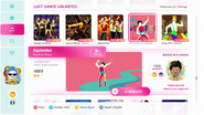 September (Disco Fitness Version) on the Just Dance 2020 menu