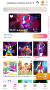 Firework on the Just Dance Now menu (2020 update, phone)