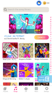 Mad Love (Extreme Version) on the Just Dance Now menu (phone)