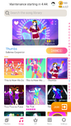 Thumbs on the Just Dance Now menu (2020 update, phone)