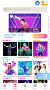 Blinding Lights (Extreme Version) on the Just Dance Now menu (phone)