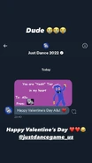 Arte oficial enviada pela conta do Twitter do Just Dance ao TheAllu no Dia de São Valentim