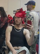 Choreographer Jordan Boury wearing second background dancer’s wig