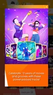 Notification for the "10 Years of Just Dance" playlist