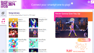 Never Gonna Give You Up on the Just Dance Now menu (computer)