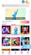 Don’t Start Now on the Just Dance Now menu (phone)