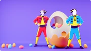 The coaches on the icon for the Just Dance Now playlist "Easter Beat-Star!"