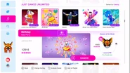 Birthday on the Just Dance 2019 menu