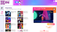 Here Comes The Spy on the Just Dance Now menu (computer)