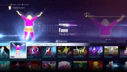 Fame on the Just Dance 2016 menu