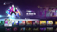 All About Us on the Just Dance 2016 menu