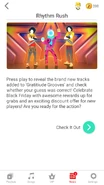 Rhythmrush jdnow newsfeed.png (613 KB) Promotional newsfeed for the "Gratitude Grooves" playlist, featuring Jump and Picto