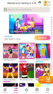 Tel Aviv on the Just Dance Now menu (2020 update, phone)