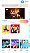 Buttons on the Just Dance Now menu (phone)