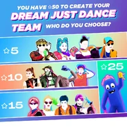 A post asking players to create a Just Dance Dream Team, with Ron as the most expensive option[26]