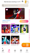 Just A Gigolo on the Just Dance Now menu (2020 update, phone)