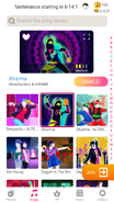 Dharma on the Just Dance Now menu (2020 update, phone)