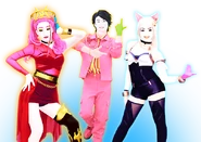 Ahri in a Lunar New Year banner alongside Kassy and Itsuki