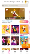Can’t Get Enough on the Just Dance Now menu (2020 update, phone)