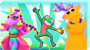 Rudolf on the icon for the "Dancing in the Wild!" playlist on Just Dance Now (along with Bassa Sababa and Rana)
