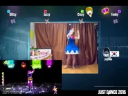 Screenshot of the Community Remix video that was present on the Just Dance website, featuring a gameplay with placeholder overlays in the lower left