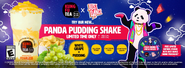 Panda in a promotional image for Kung Fu Tea’s Panda Pudding Shake