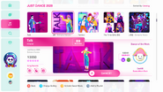 Talkalt jd2020 menu.png (688 KB) Talk (Extreme Version) on the Just Dance 2020 menu (8th-gen)