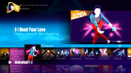 I Need Your Love on the Just Dance 2017 menu