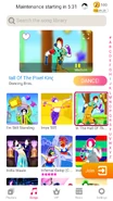 In the Hall of the Pixel King on the Just Dance Now menu (2020 update, phone)