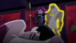 Circe and Zeus-Luthor gloat over the fallen Amazon