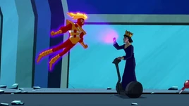 Firestorm is spellbound by Felix Faust's self-balancing act