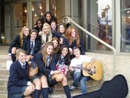 Justin with girls at Avon Theatre
