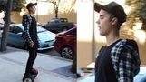 X17 EXCLUSIVE - Justin Bieber Rolls Up To Power 106 On A Hoverboard