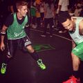 Justin Bieber playing basketball with Chris Brown