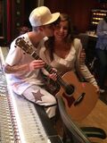 Justin Bieber with a fan in the studio