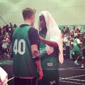 Justin Bieber and Floyd Mayweather at basketball game