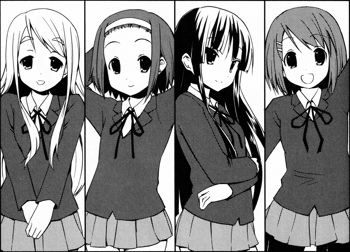 К он в манге. K-on. Читать мангу кей он. К он в манге. Легкая музыка манга.