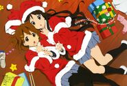 Mio and Yui in christmas outfits.