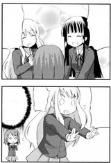 Tsumugi welcoming Yui alongside Mio, and preparing tea for her