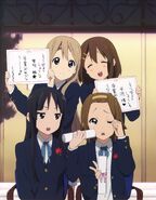 Mio, Mugi, Ritsu and Yui graduating