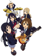 Mugi with her band lined up.