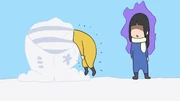 Ritsu getting kicked into her snowman.