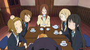 Ritsu and the others noticing that their club's band has no name yet.